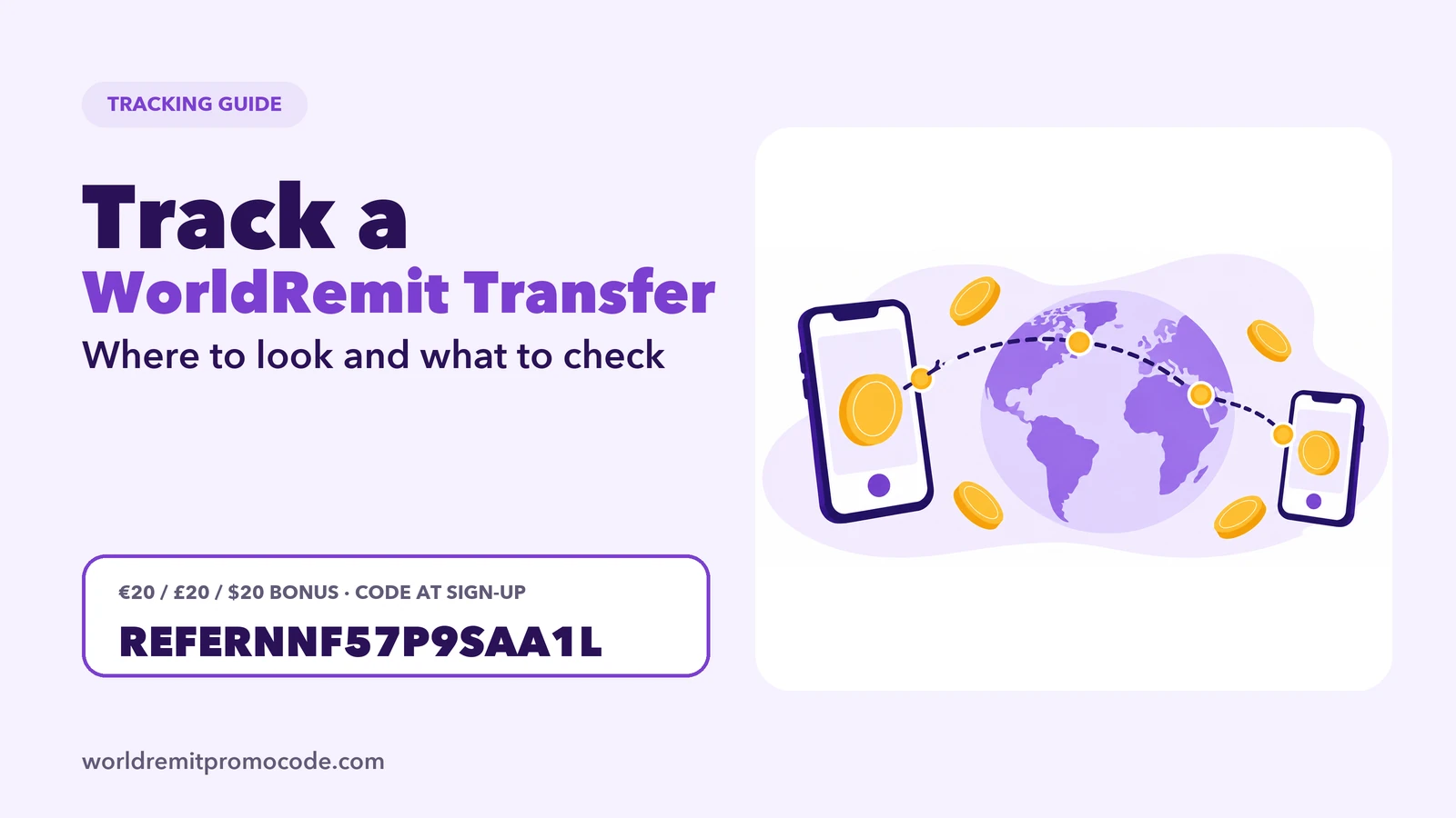 Tracking a WorldRemit transfer: a parcel with a dotted trail to a map pin