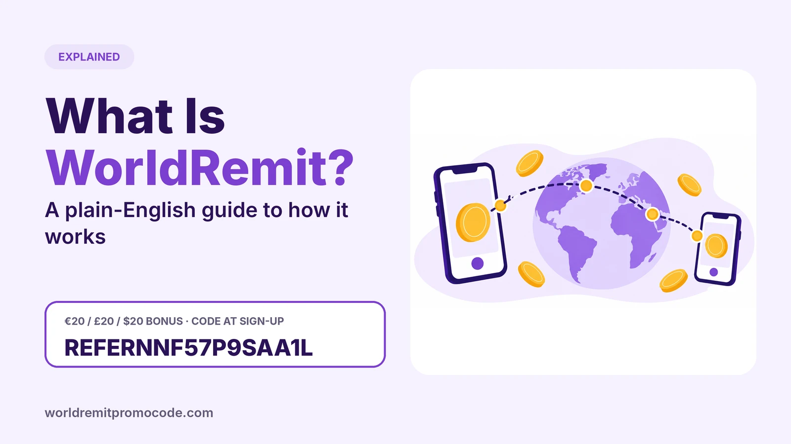 What is WorldRemit: a globe with a dotted path showing money sent from one country to another