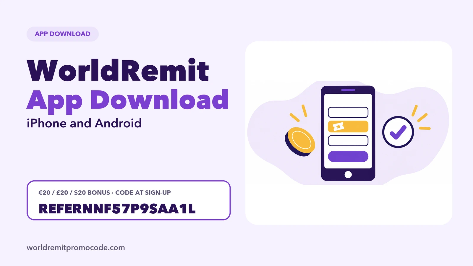 WorldRemit app download on iPhone and Android with a sign-up screen