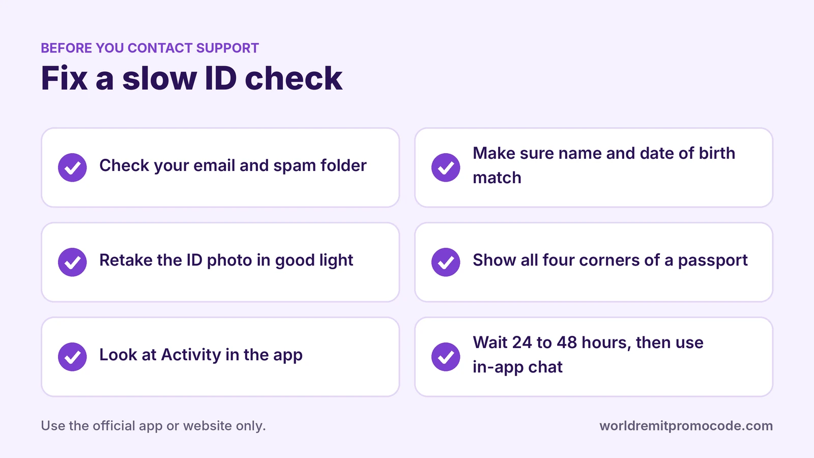 A checklist for fixing a slow WorldRemit ID check